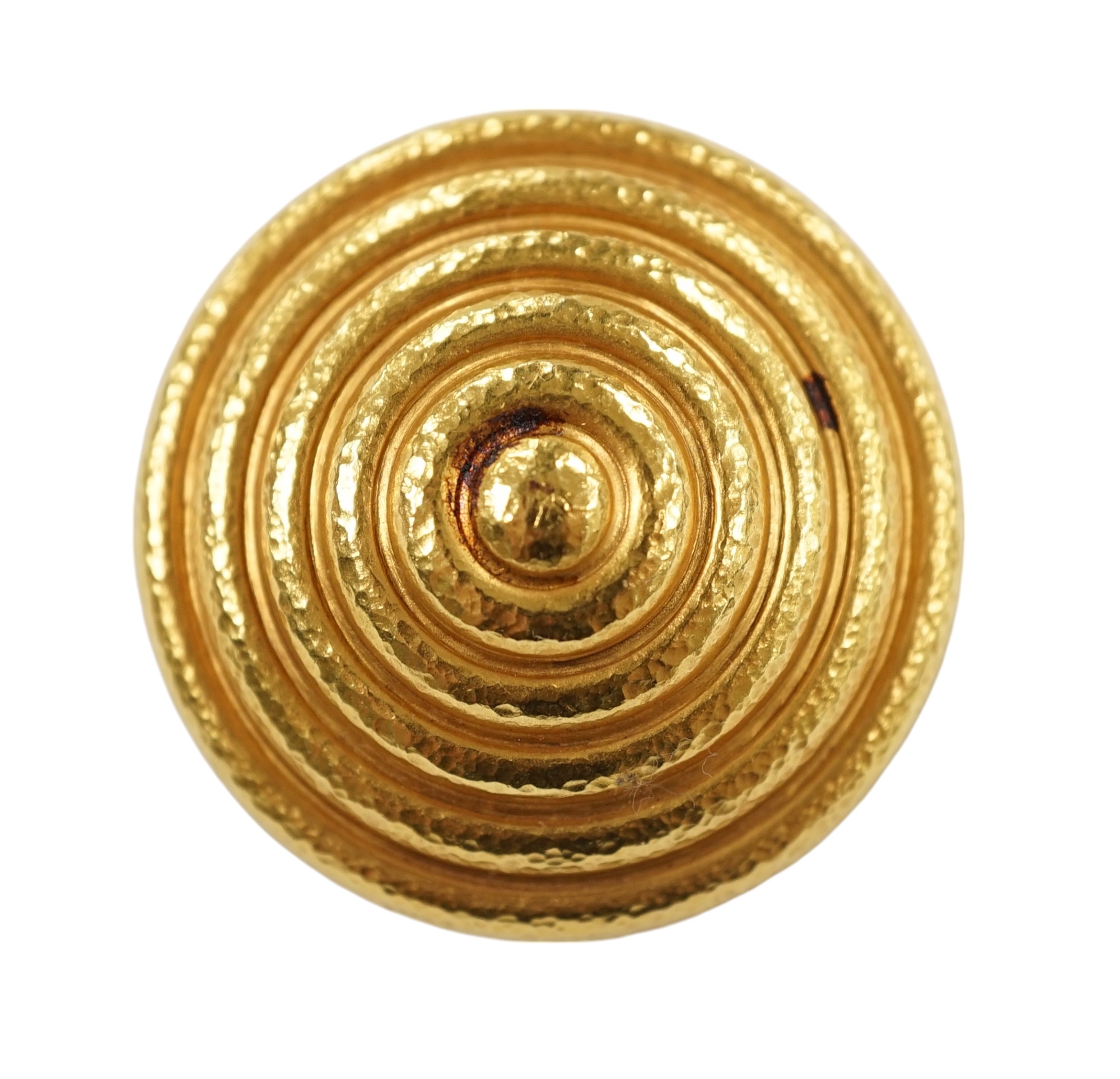 A modern Greek 18k domed circular whorl brooch, 46mm, 21.8 grams. Condition - fair to good